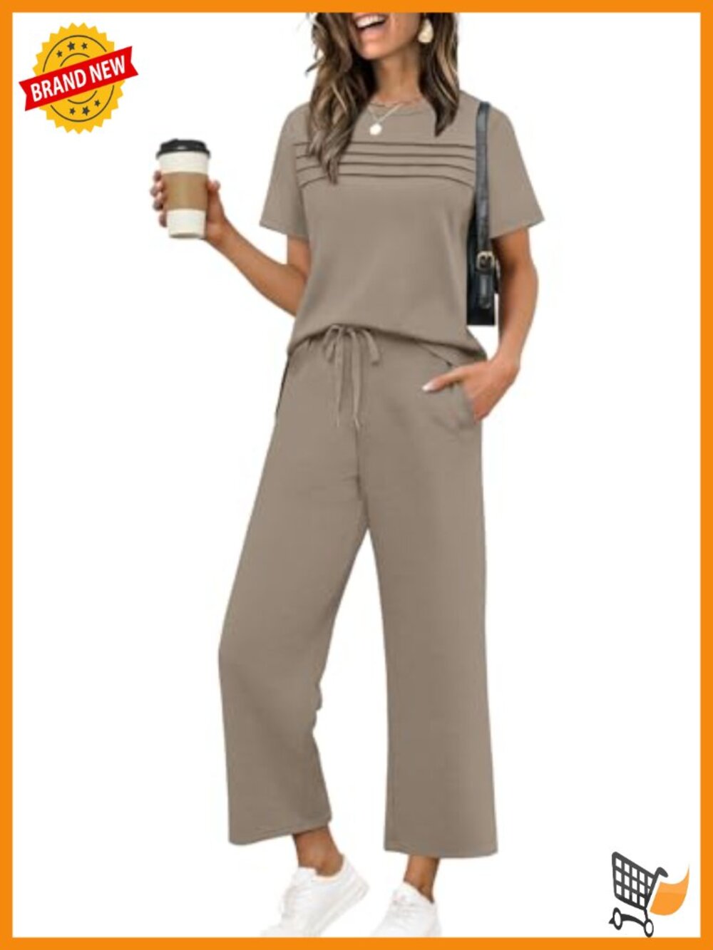 Womens Two Piece Lounge Set Side Slit Wide Leg Pants